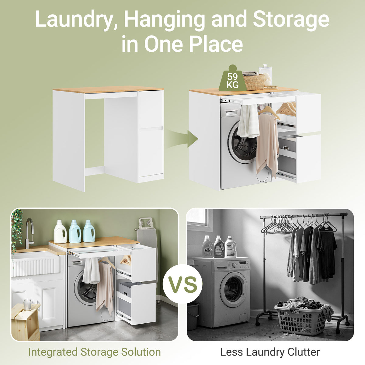 Pre-sale SoBuy BZR223-WN, Washing Machine Cabinet 100cm Wide with Hanging Rail & Laundry Basket, White, 100x60x95cm