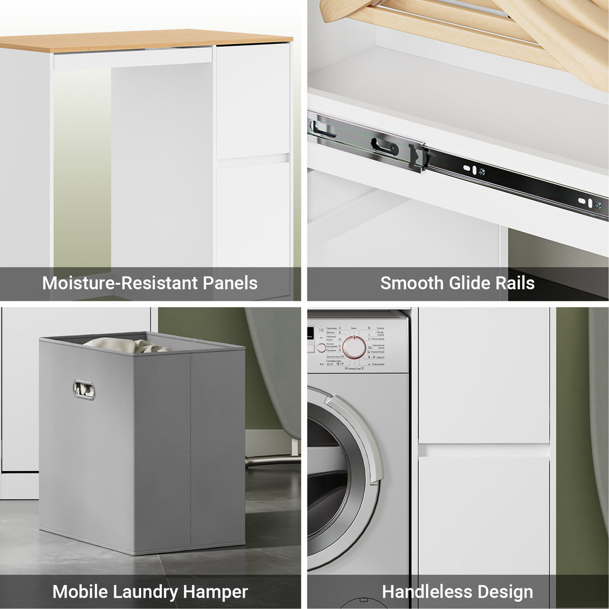 Pre-sale SoBuy BZR223-WN, Washing Machine Cabinet 100cm Wide with Hanging Rail & Laundry Basket, White, 100x60x95cm