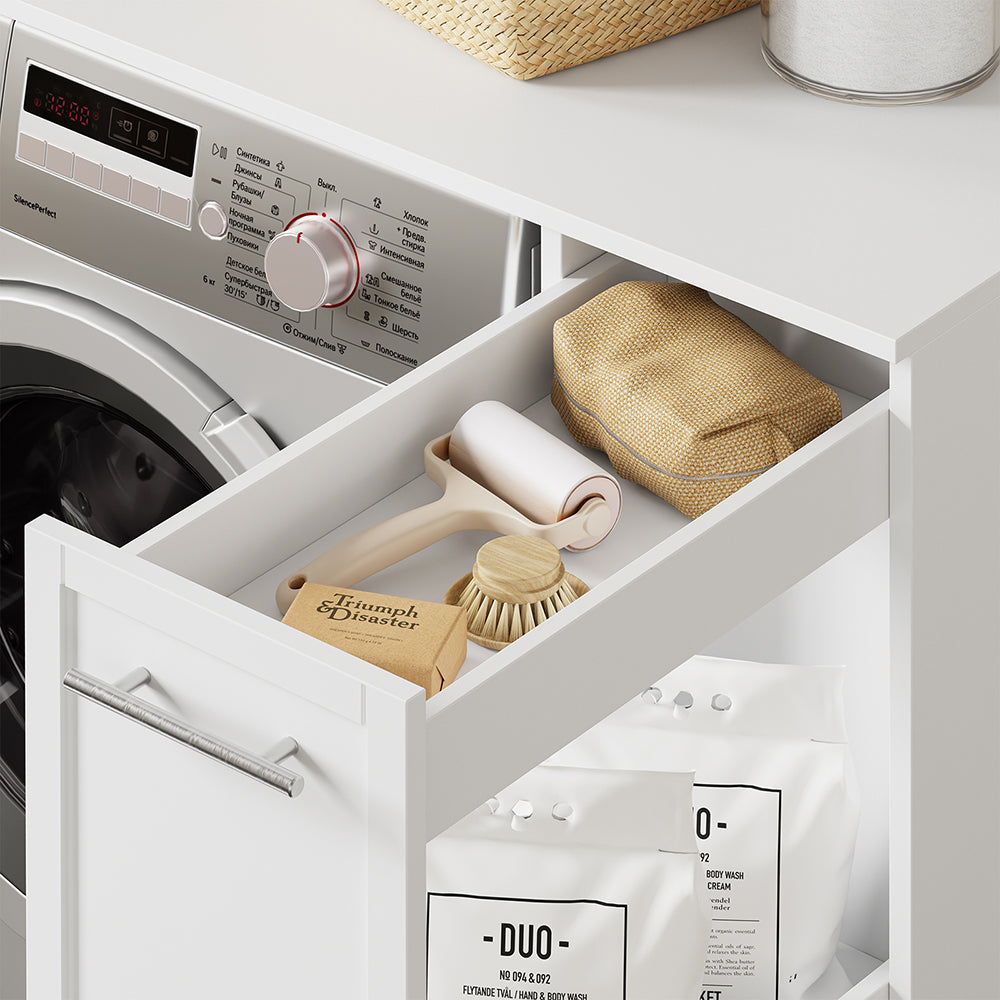 SoBuy BZR229-W, Washing Machine Cabinet with Pull-Out Shelf & 4 Wheels, White, 90x60x88cm - view 6