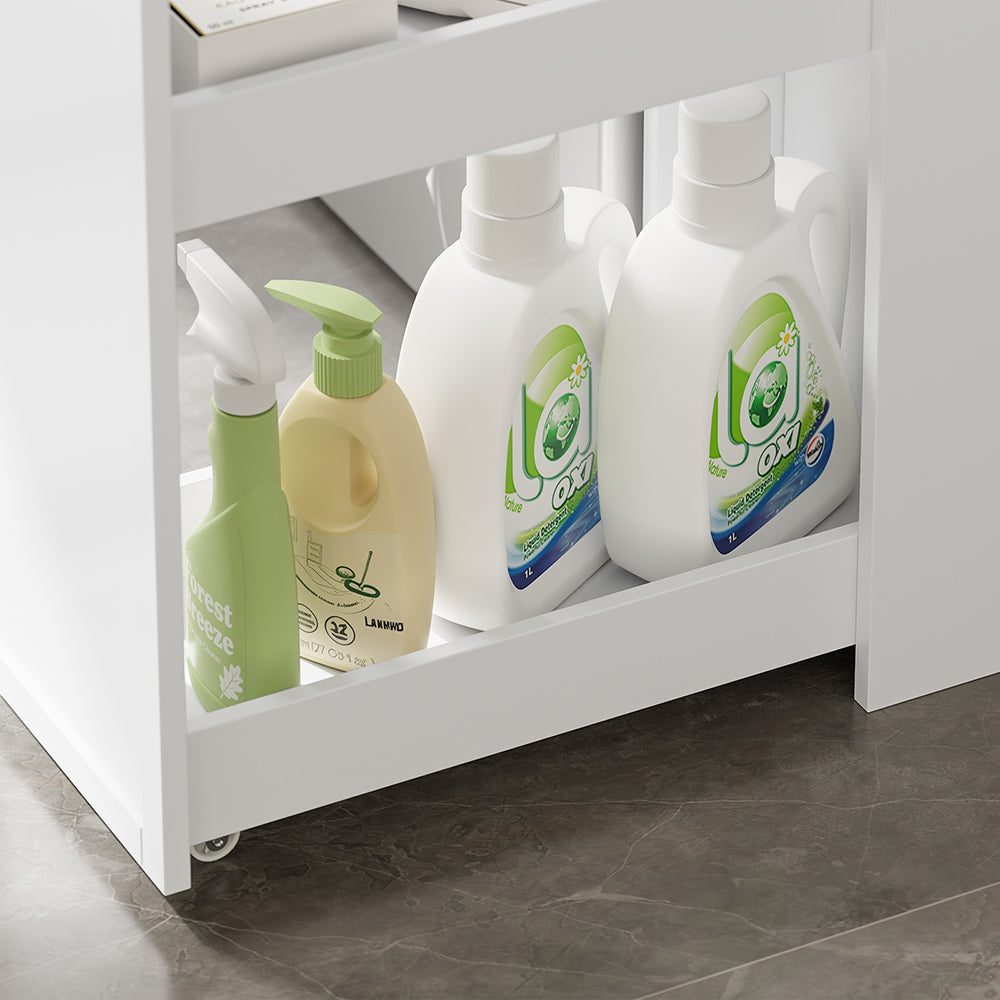 SoBuy BZR229-W, Washing Machine Cabinet with Pull-Out Shelf & 4 Wheels, White, 90x60x88cm - view 9