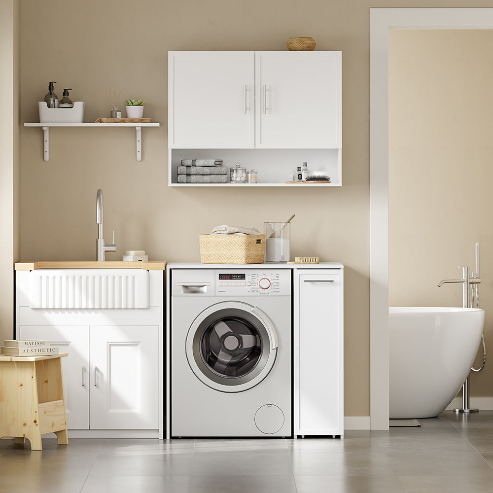 SoBuy BZR229-W, Washing Machine Cabinet with Pull-Out Shelf & 4 Wheels, White, 90x60x88cm - view 12