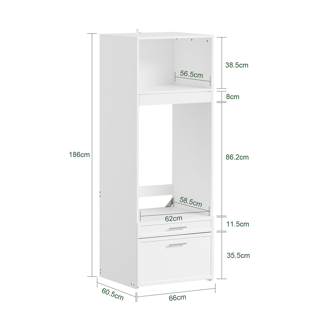 SoBuy BZR230-W, Over Washing Machine Storage Cabinet with 2 Drawers, White, 66x60.5x186cm - view 3