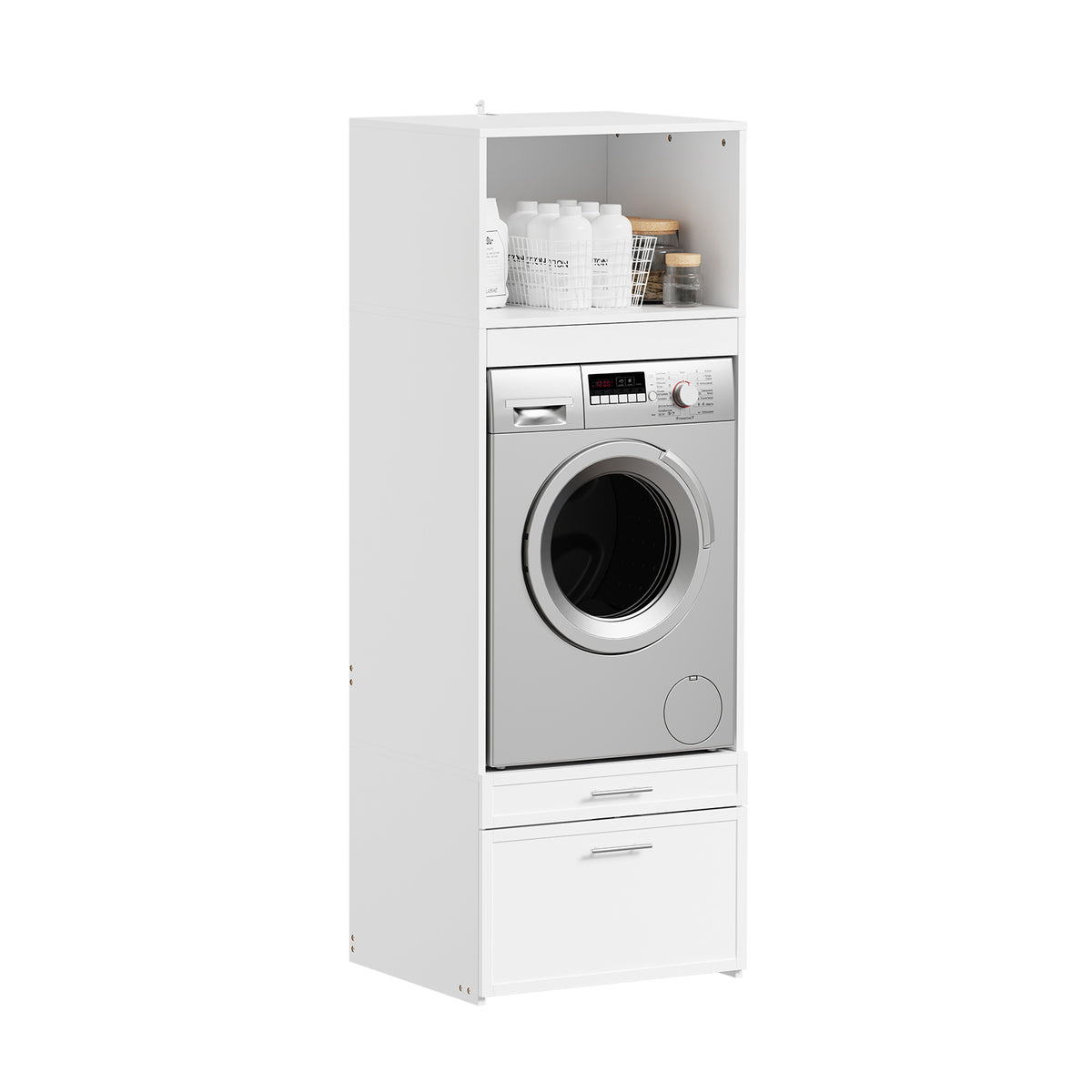 SoBuy BZR230-W, Over Washing Machine Storage Cabinet with 2 Drawers, White, 66x60.5x186cm