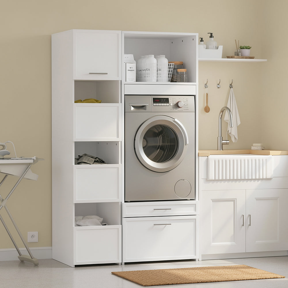SoBuy BZR230-W, Over Washing Machine Storage Cabinet with 2 Drawers, White, 66x60.5x186cm - view 2