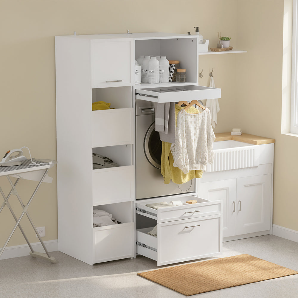 SoBuy BZR230-W, Over Washing Machine Storage Cabinet with 2 Drawers, White, 66x60.5x186cm - view 11