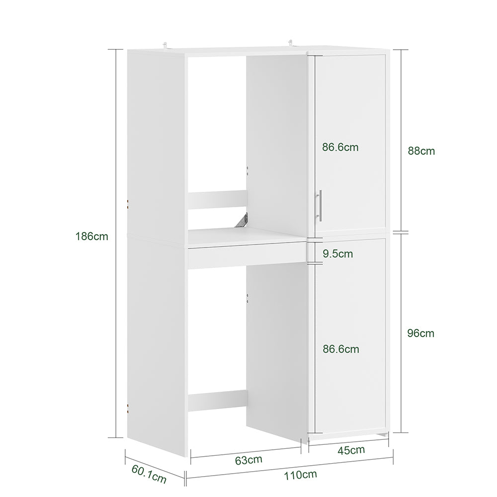 SoBuy BZR231-W, Laundry Cabinet for Washer & Dryer with Adjustable Shelves, White, 110x66x186cm - view 3