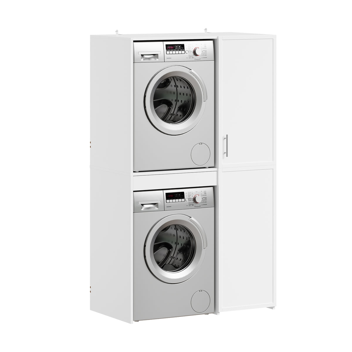SoBuy BZR231-W, Laundry Cabinet for Washer & Dryer with Adjustable Shelves, White, 110x66x186cm