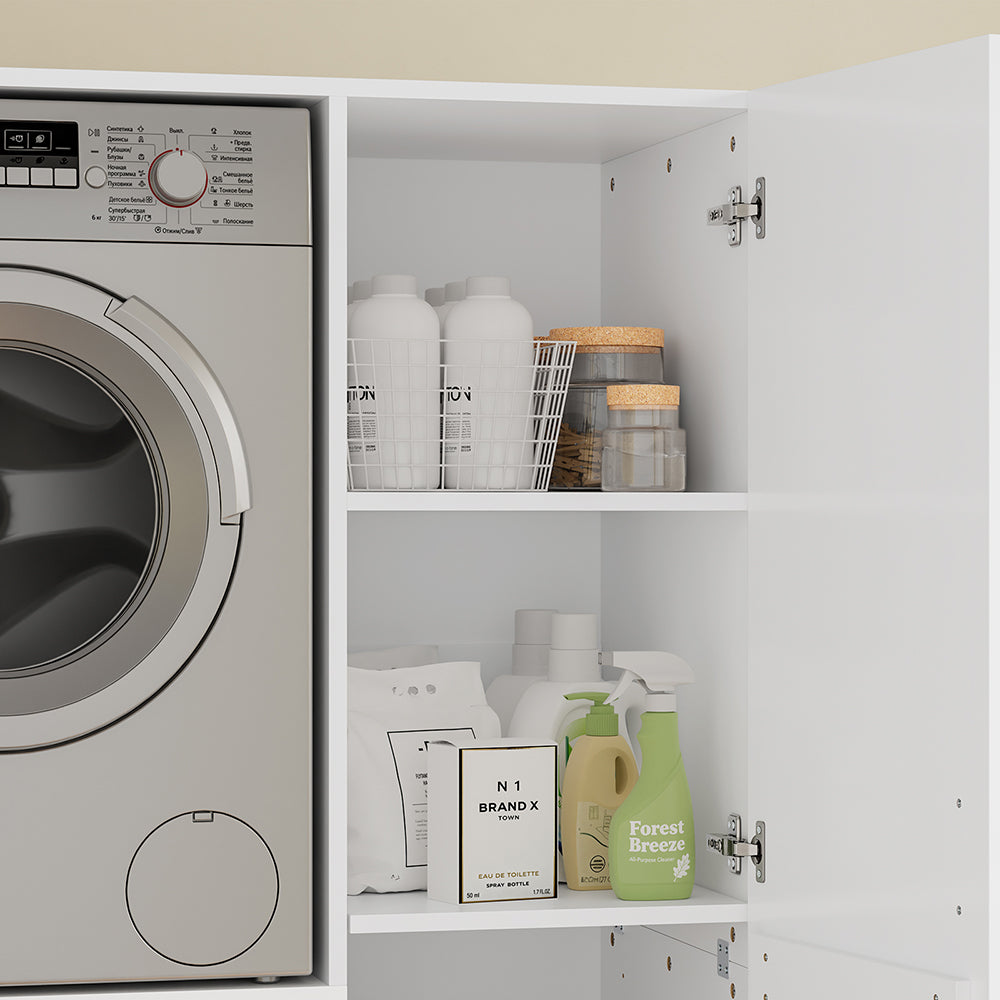 SoBuy BZR231-W, Laundry Cabinet for Washer & Dryer with Adjustable Shelves, White, 110x66x186cm - view 5