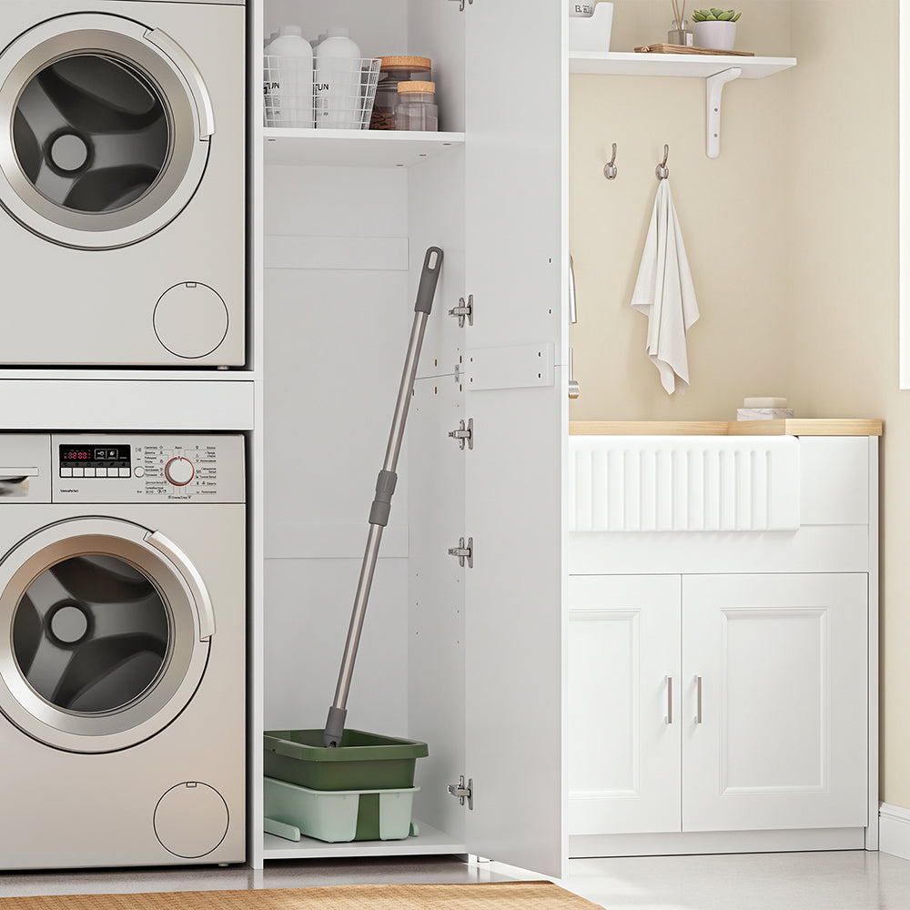 SoBuy BZR231-W, Laundry Cabinet for Washer & Dryer with Adjustable Shelves, White, 110x66x186cm - view 11