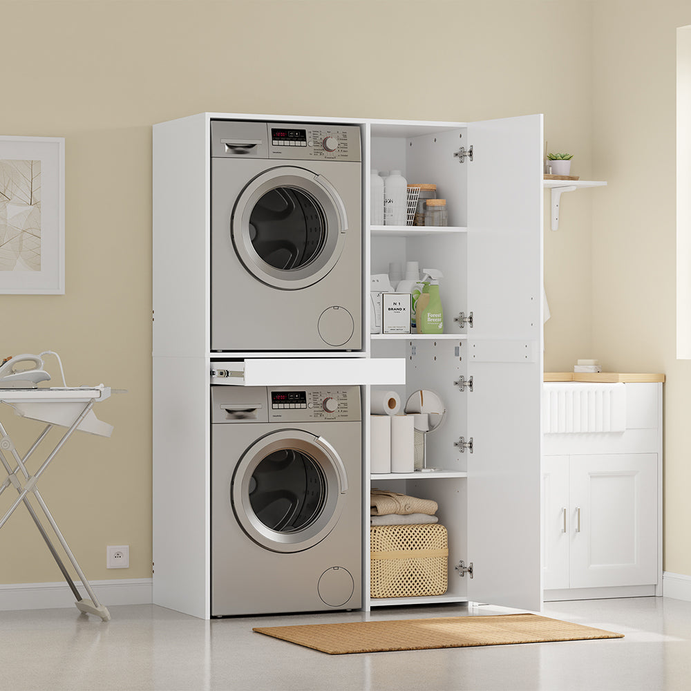 SoBuy BZR231-W, Laundry Cabinet for Washer & Dryer with Adjustable Shelves, White, 110x66x186cm - view 12