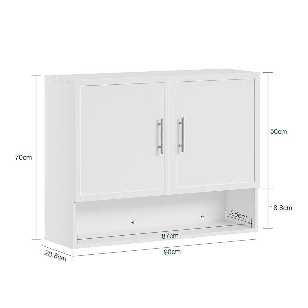 SoBuy BZR233-W, Wall Mounted Bathroom Cabinet with 2 Doors & Open Shelf, White, 90x70x28.5cm - view 3