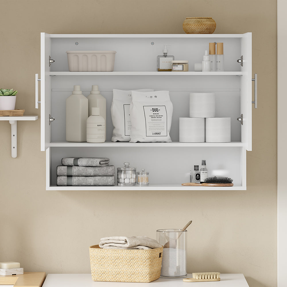 SoBuy BZR233-W, Wall Mounted Bathroom Cabinet with 2 Doors & Open Shelf, White, 90x70x28.5cm - view 5