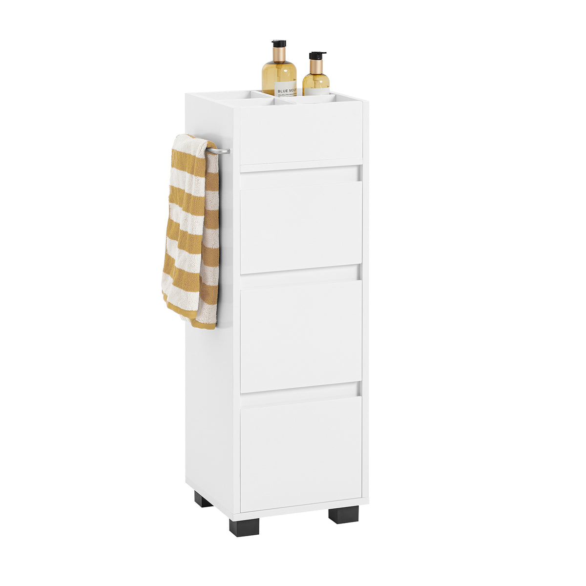 SoBuy BZR29-W white bathroom cabinet with 3 drawers and 4 shelves – white background front view