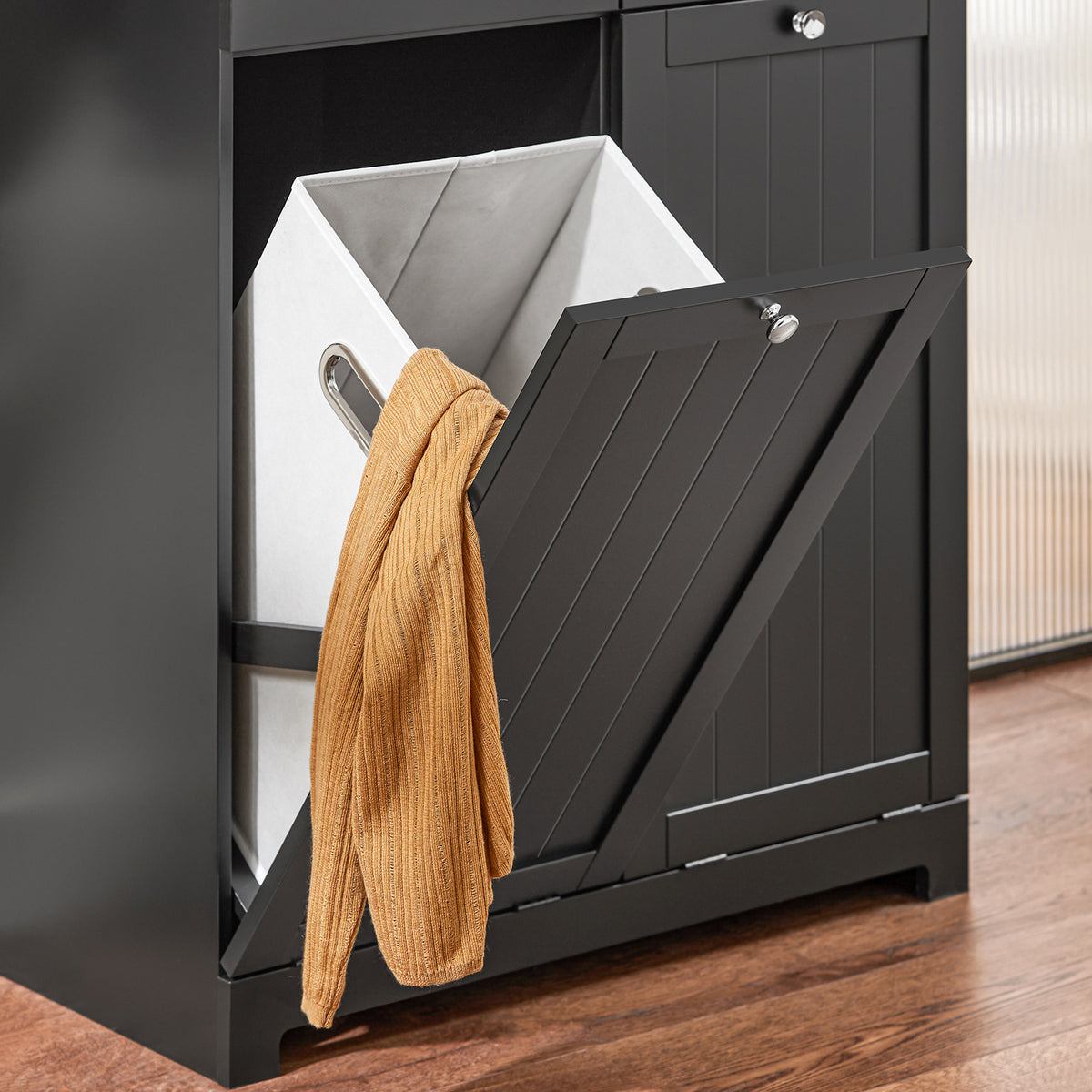 SoBuy BZR33-II-SCH, 2 Drawers 2 Doors Laundry Cabinet Laundry Chest with Laundry Baskets, Black, 78×38×90 cm