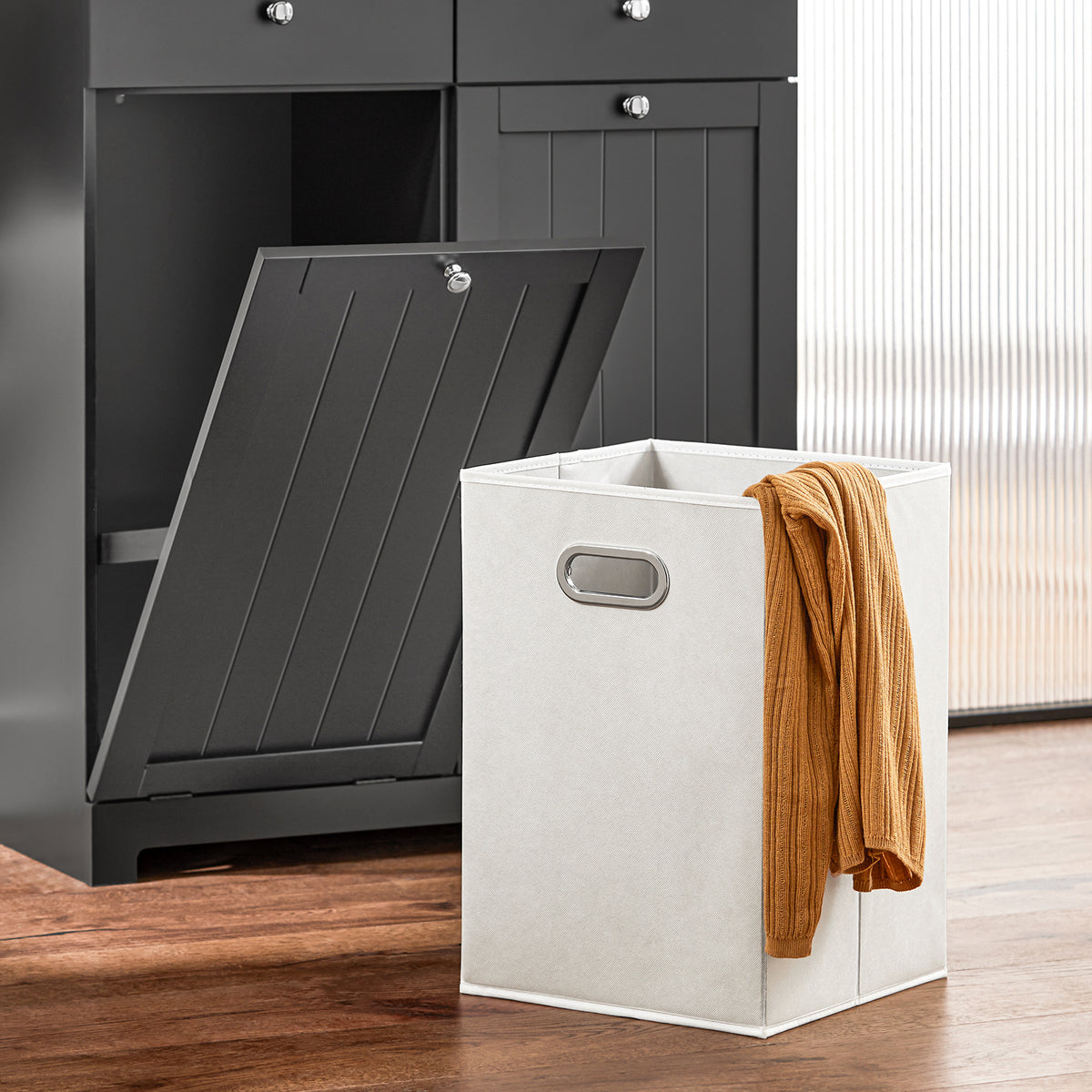 SoBuy BZR33-II-SCH, 2 Drawers 2 Doors Laundry Cabinet Laundry Chest with Laundry Baskets, Black, 78×38×90 cm