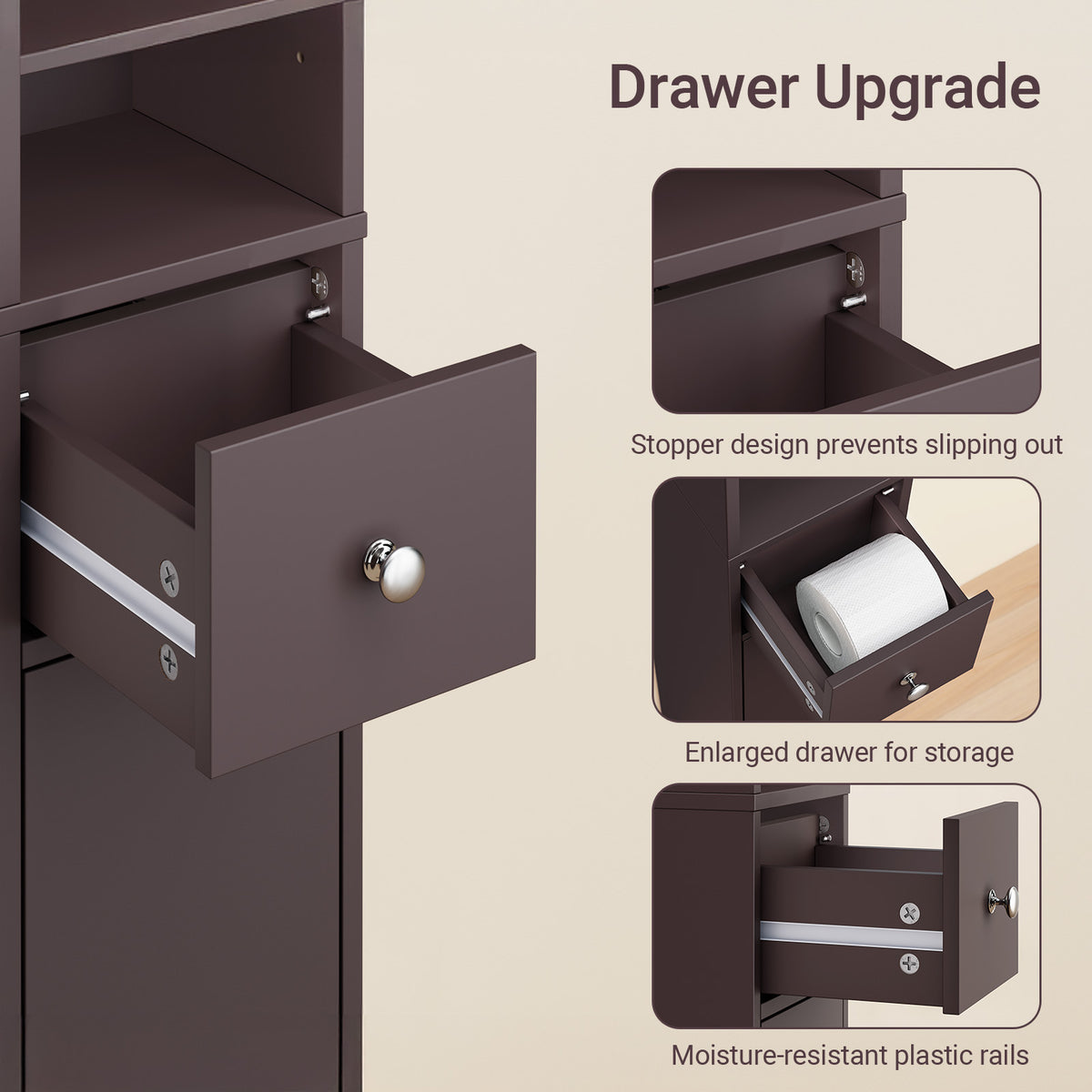 SoBuy BZR34-II-BR, Tall Bathroom Cabinet Solid Wood– Slim Bathroom Storage Unit Freestanding with Adjustable Shelves and Drawer Space-Saving Storage Cupboard 20x180x20cm, Brown, W20 x D20 x H180cm