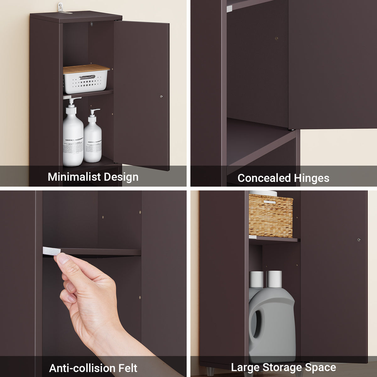 SoBuy BZR34-II-BR, Tall Bathroom Cabinet Solid Wood– Slim Bathroom Storage Unit Freestanding with Adjustable Shelves and Drawer Space-Saving Storage Cupboard 20x180x20cm, Brown, W20 x D20 x H180cm