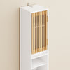 SoBuy BZR34-BW, Bathroom Tall Cabinet 20cm, Slim Freestanding Bathroom Storage Unit with Adjustable Shelves and Bamboo Doors, Space-Saving Storage Cupboard, Water-Resistant MDF, White, 20x20x180cm