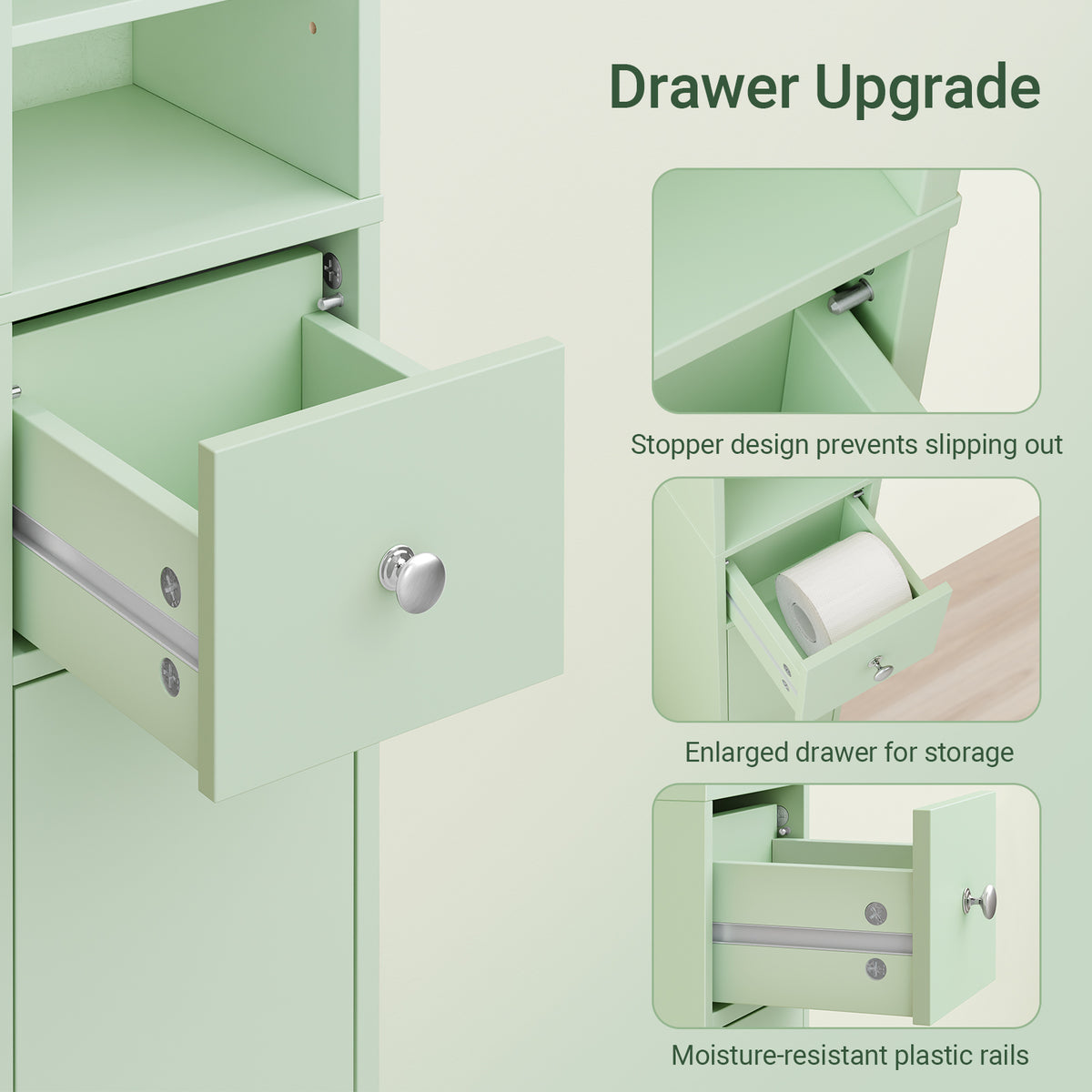 SoBuy BZR34-II-GR, Tall Bathroom Storage Cabinet - Freestanding Slim Bathroom Cabinet, Water-Resistant MDF with Adjustable Shelves and Drawer - Compact Bathroom Furniture, Light Green, 20x20x180cm