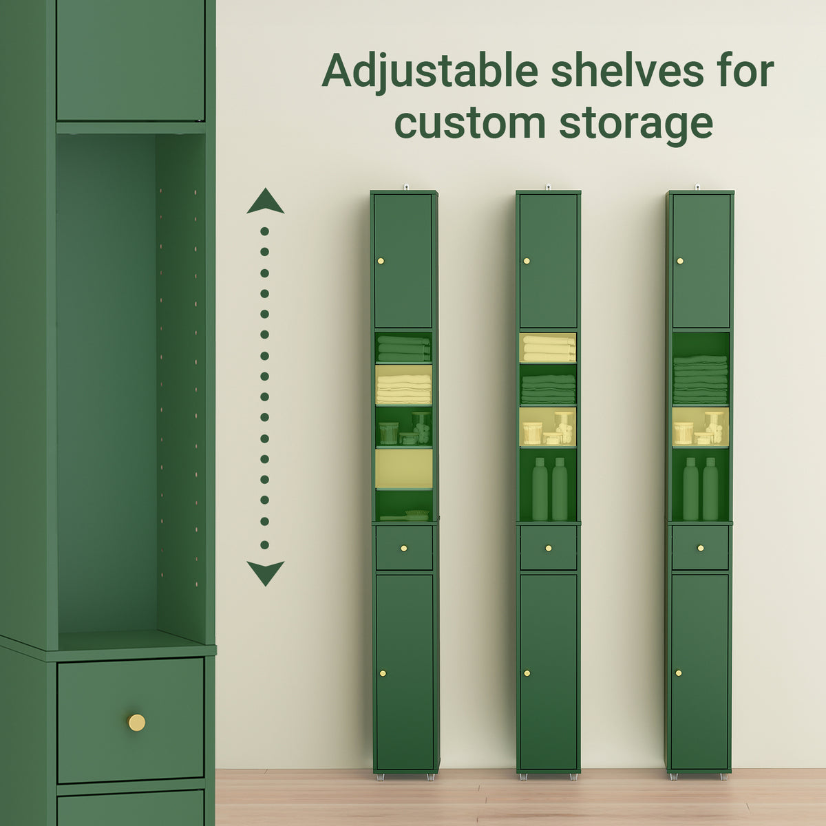 SoBuy BZR34-II-SY A+ feature detail – adjustable shelves narrow bathroom cabinet with drawer