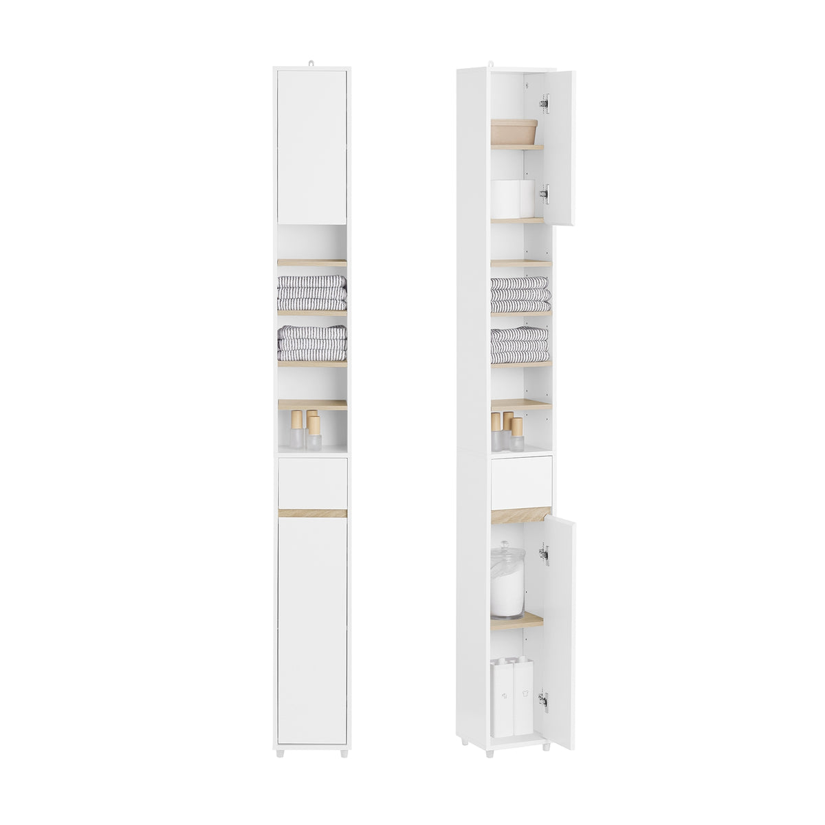 SoBuy BZR34-WN slim bathroom tallboy cabinet white background product shot