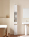 SoBuy BZR34-WN, Tall Bathroom Cabinet 20cm, Cupboard Bathroom Storage Unit Freestanding, Water-Resistant MDF with Adjustable Shelves, White and Natural W20 x D20 x H180cm