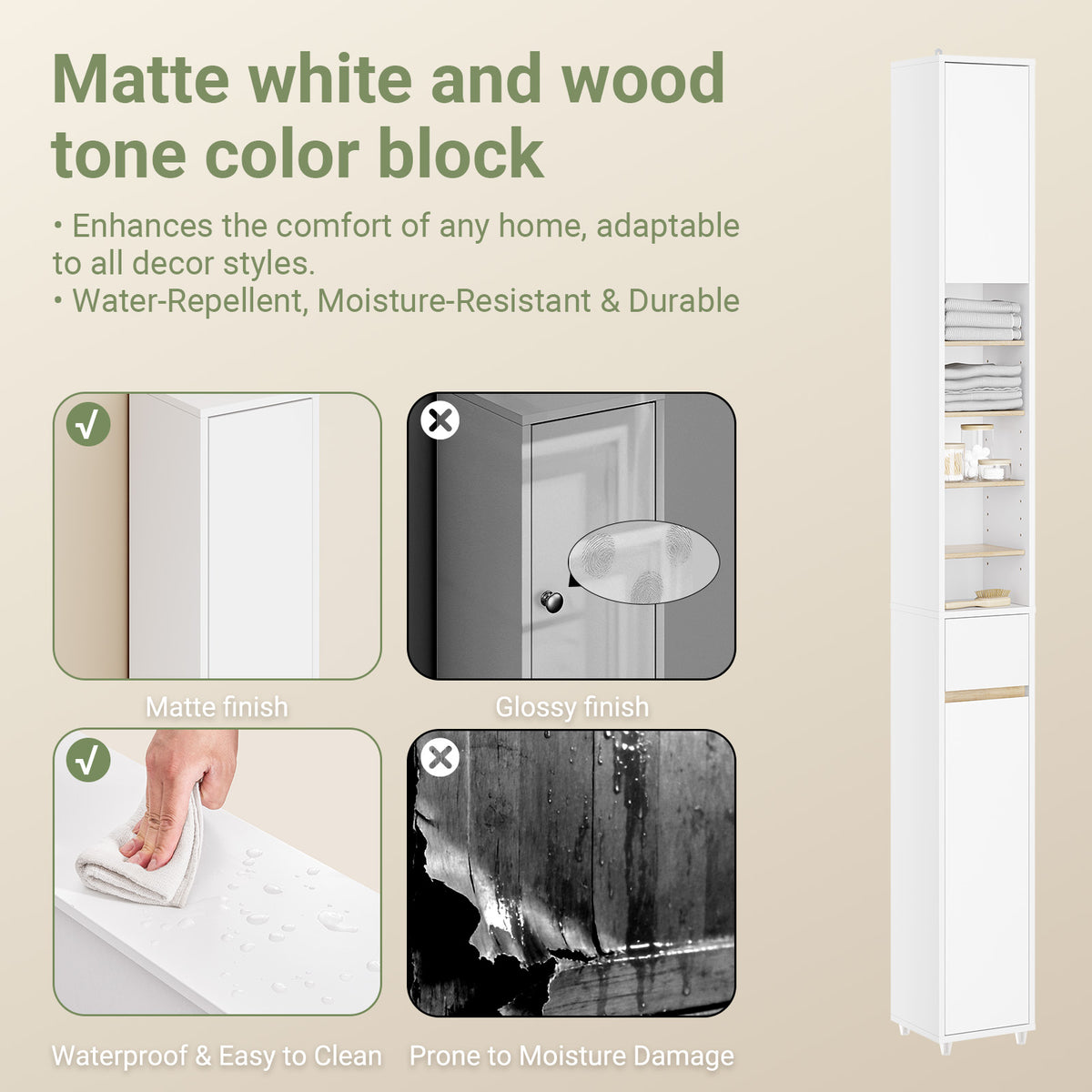 Water resistant E1 MDF bathroom cabinet moisture proof foot pads SoBuy BZR34-WN