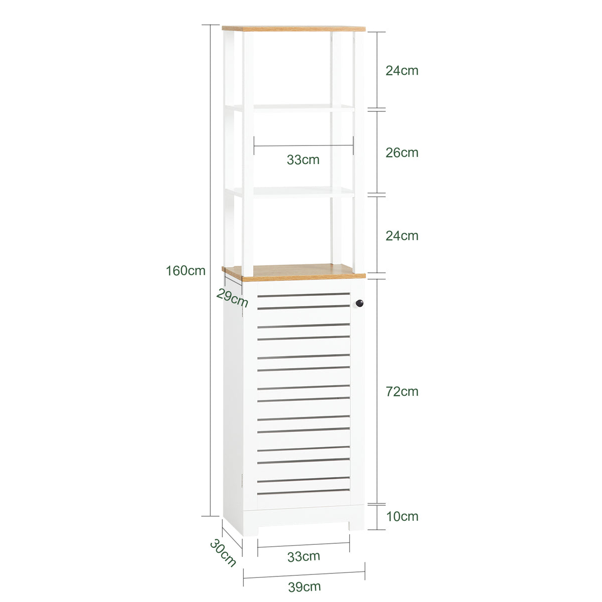 SoBuy BZR43-W, Tall Cabinet Bathroom Cabinet Storage Cabinet with 3 Shelves and 1 Door, White