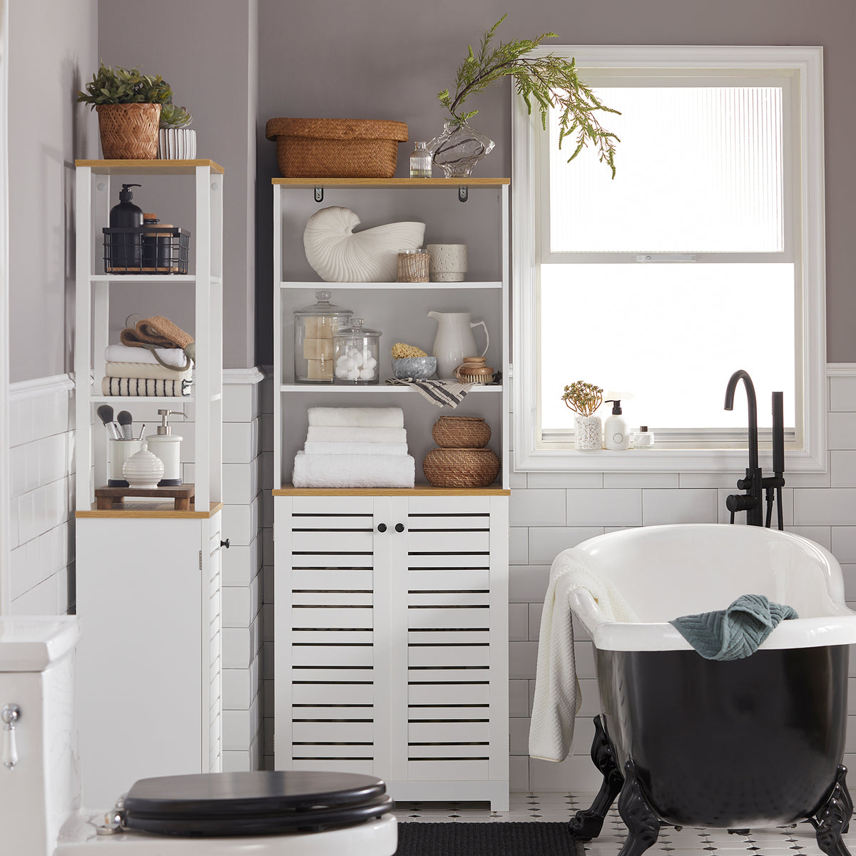 SoBuy BZR44-W, Tall Cupboard Bathroom Storage Cabinet with 3 Shelves and 2 Doors, White