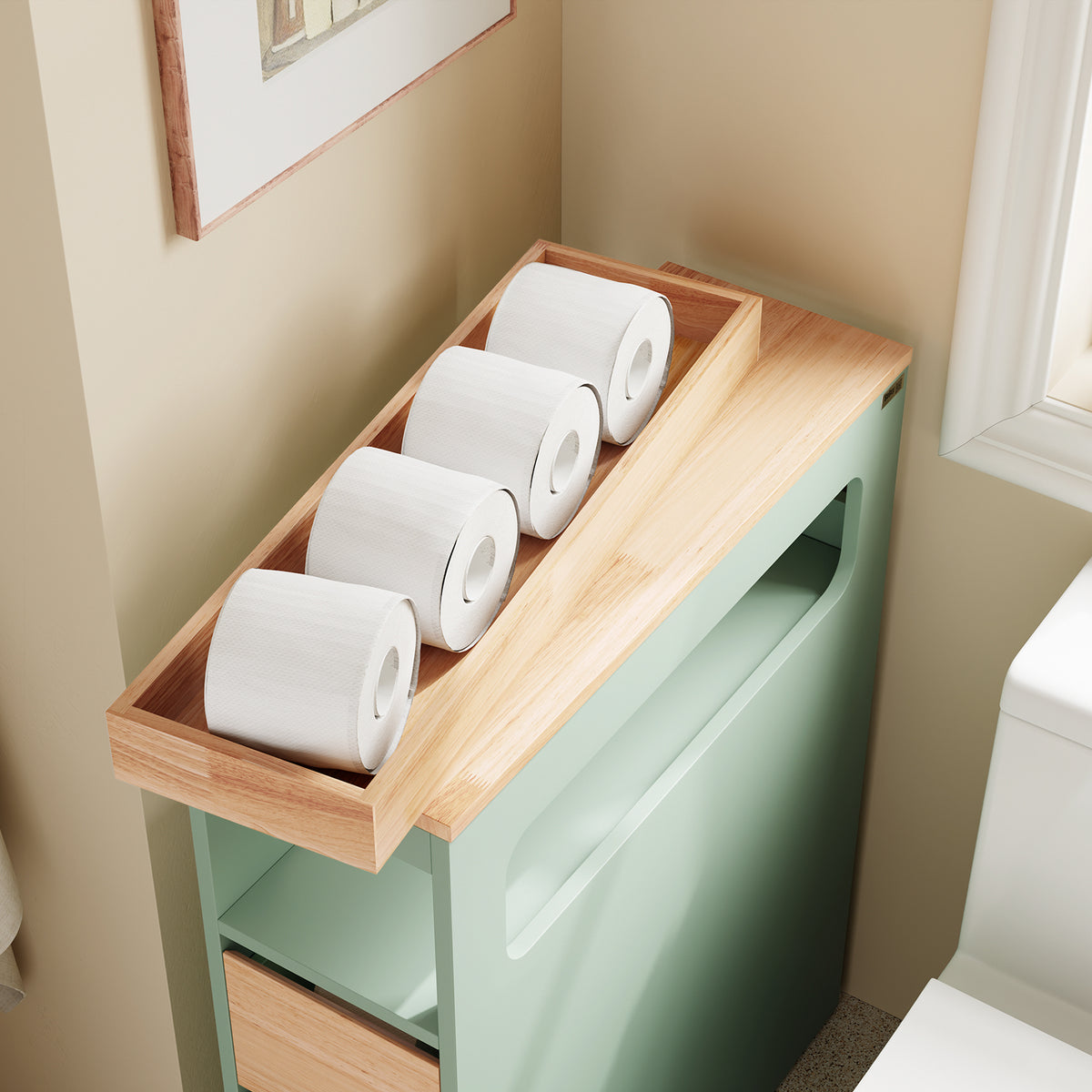 SoBuy BZR54-II-GR, Slim Bathroom Storage Cabinet with Wheels, 3 Drawers – Narrow Freestanding Bathroom Storage Unit in Wood, Green 65x24x82cm