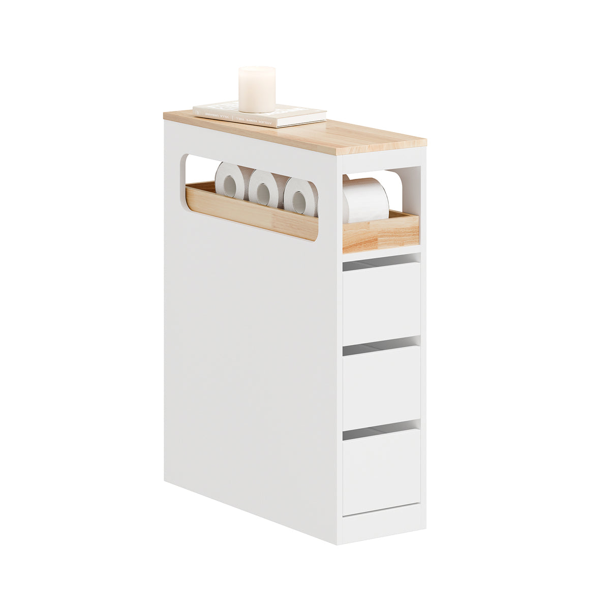 SoBuy BZR54-II-W, Slim Bathroom Storage Cabinet with Wheels, 3 Drawers – Narrow Freestanding Bathroom Storage Unit in Wood, White, 65x23x82cm