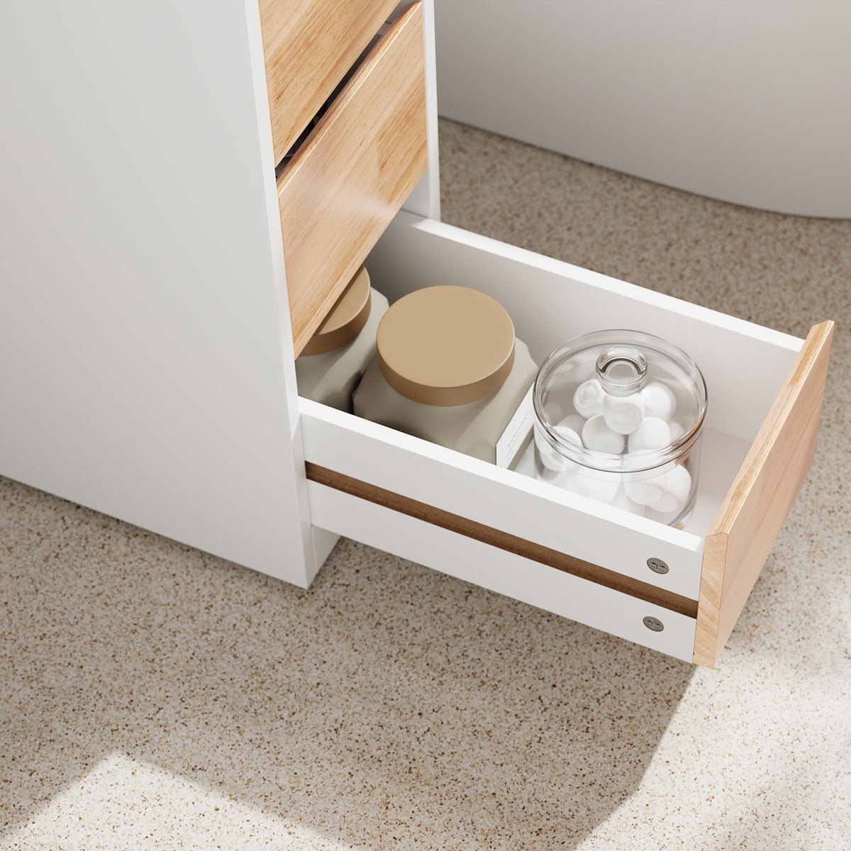 SoBuy BZR54-IV-WN, Movable Bathroom Cabinet Toilet Paper Roll Holder Cabinet with 2 Open Compartments, White