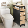 SoBuy BZR54-SCH, Slim Bathroom Storage Cabinet with Wheels, 3 Drawers – Narrow Freestanding Bathroom Storage Unit in Wood, Black 65x24x82cm
