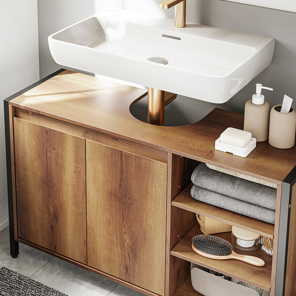 SoBuy BZR63-L-PF, Under Sink Cabinet with U-Shaped Cut-Out, Light Brown, 90x30x60cm - view 8