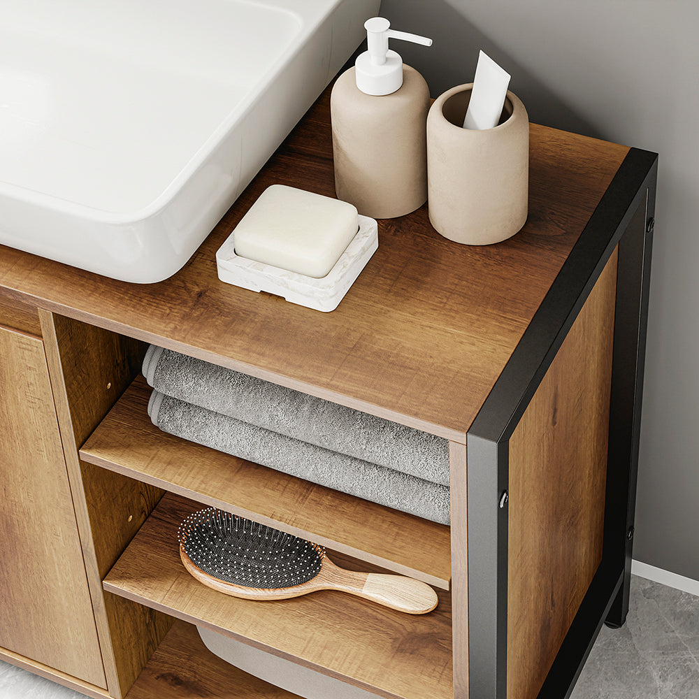 SoBuy BZR63-L-PF, Under Sink Cabinet with U-Shaped Cut-Out, Light Brown, 90x30x60cm - view 9