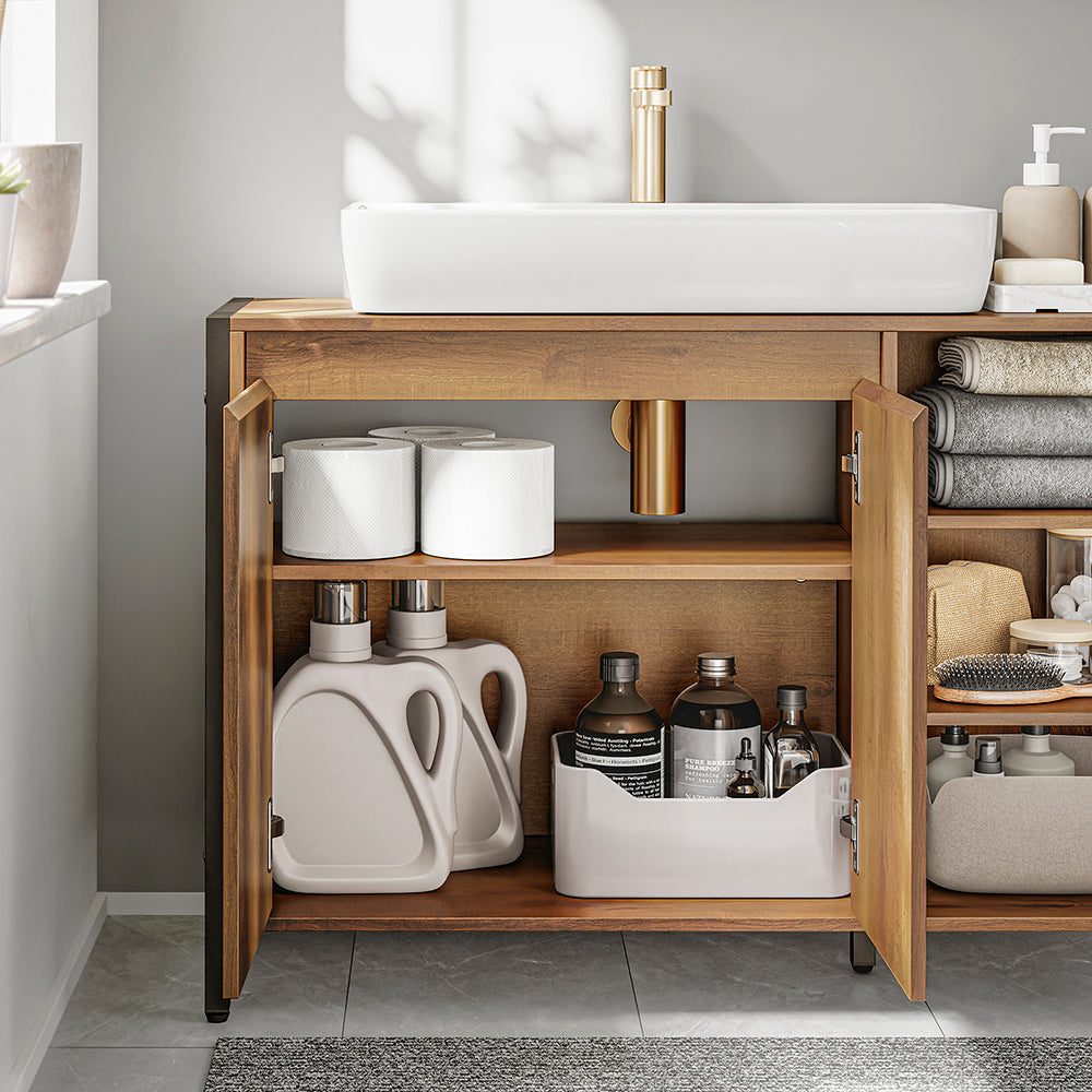 SoBuy BZR63-L-PF, Under Sink Cabinet with U-Shaped Cut-Out, Light Brown, 90x30x60cm - view 11