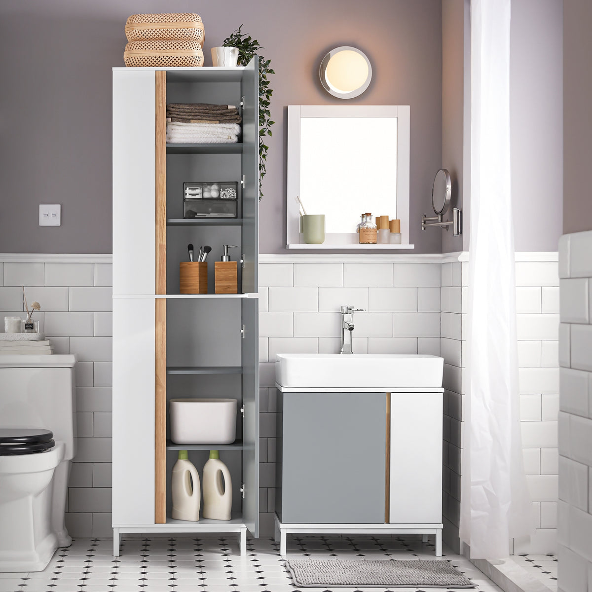 SoBuy BZR76HG, Bathroom Tall Cupboard with Side Storage Shelv
