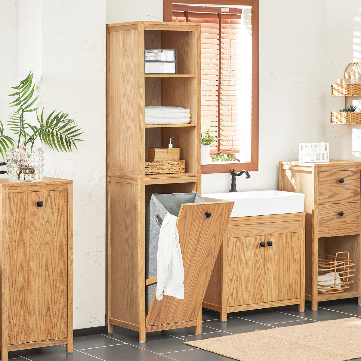 SoBuy BZR95N, Bathroom Tall Cupboard Storage with Lau