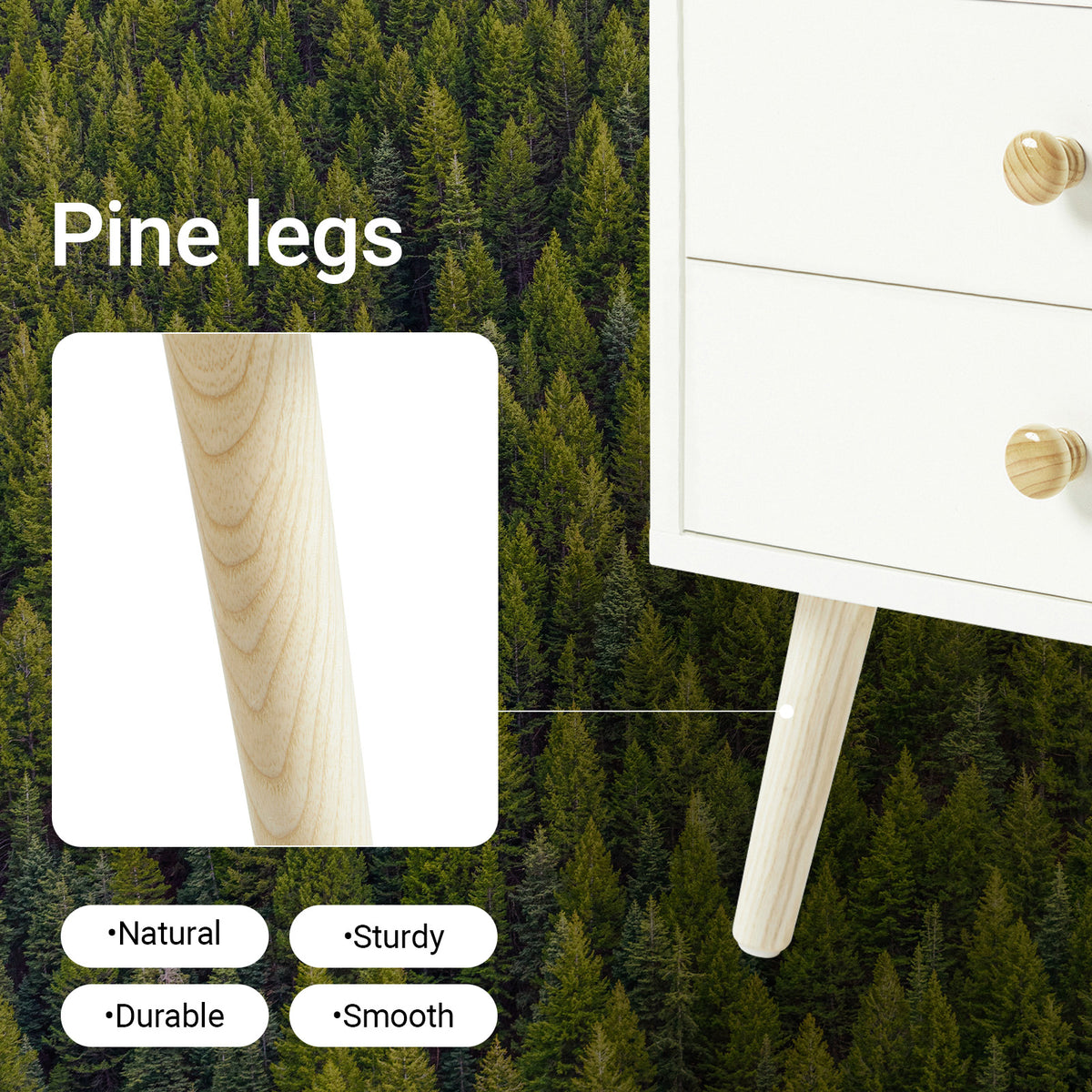 SoBuy FBT100-W, Modern Bedside Table with Drawers & Open Shelves, Nightstand with Pine Wood Legs, Storage Cabinet for Bedroom & Living Room, White