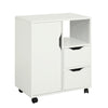 Sobuy FBT105-W, Printer Cabinet with 2 Drawers and 1 Door Under Desk Storage on Wheels Mobile Filing Cabinet Small Office Storage Unit White 60x35x70cm