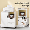 Sobuy FBT105-W, Printer Cabinet with 2 Drawers and 1 Door Under Desk Storage on Wheels Mobile Filing Cabinet Small Office Storage Unit White 60x35x70cm