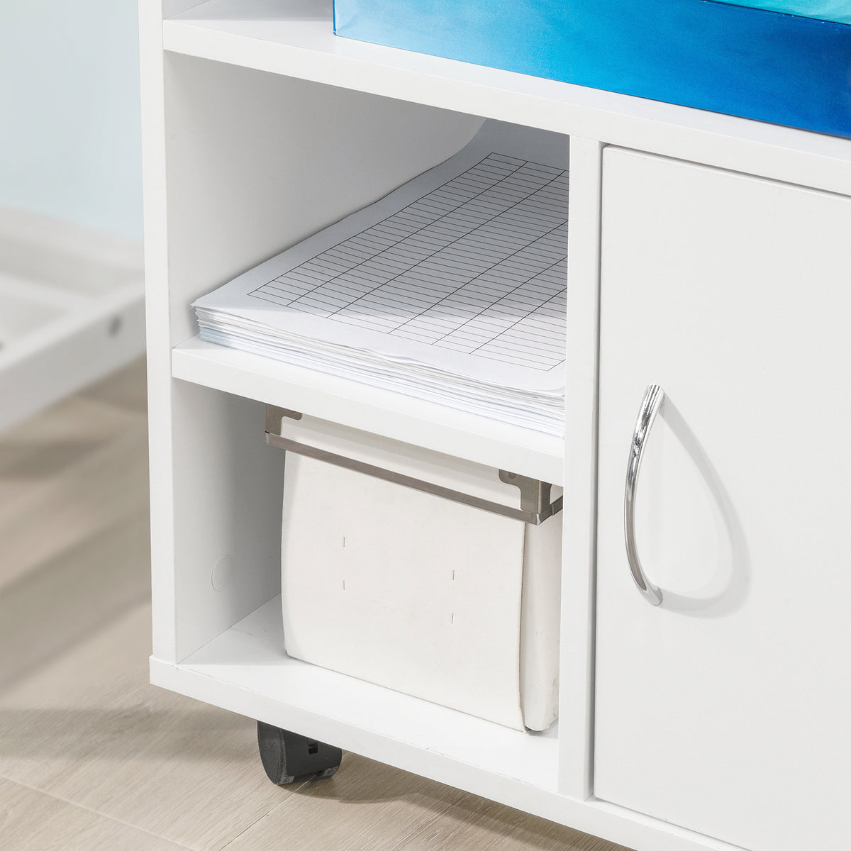 Sobuy FBT106-W, Home Office File Cabinet Printer Stand Storage Cabinet Side Cabinet on Wheels, White
