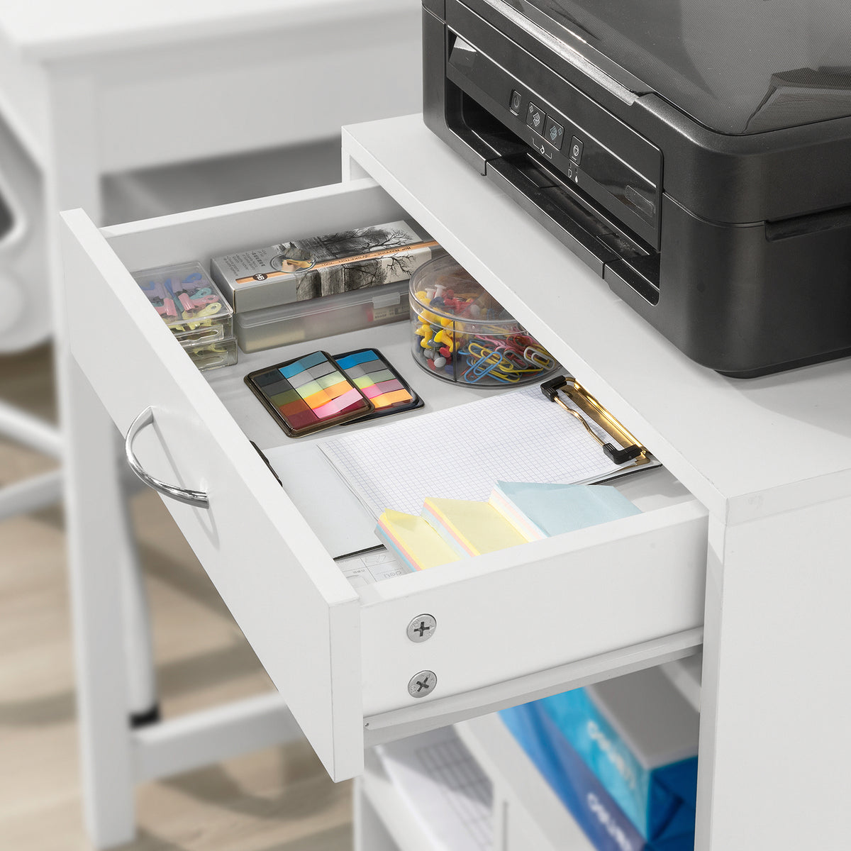 Sobuy FBT106-W, Home Office File Cabinet Printer Stand Storage Cabinet Side Cabinet on Wheels, White