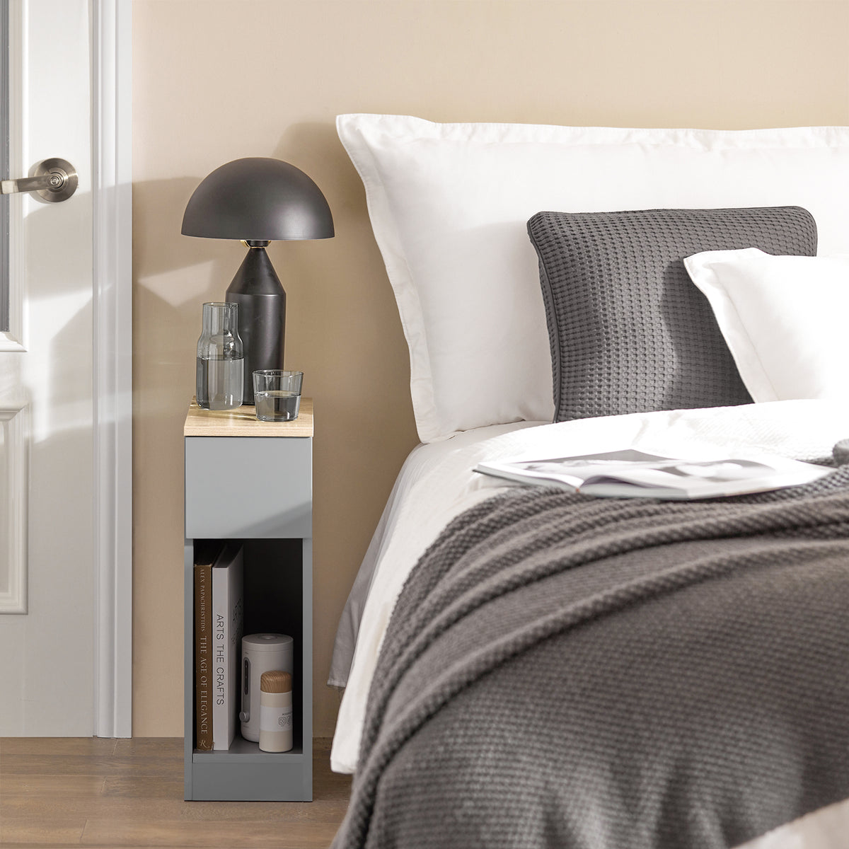 SoBuy FBT111-HGx2, Set of 2 Bedside Table Nightstand Side Table End Table Sofa Table with Drawer, Grey