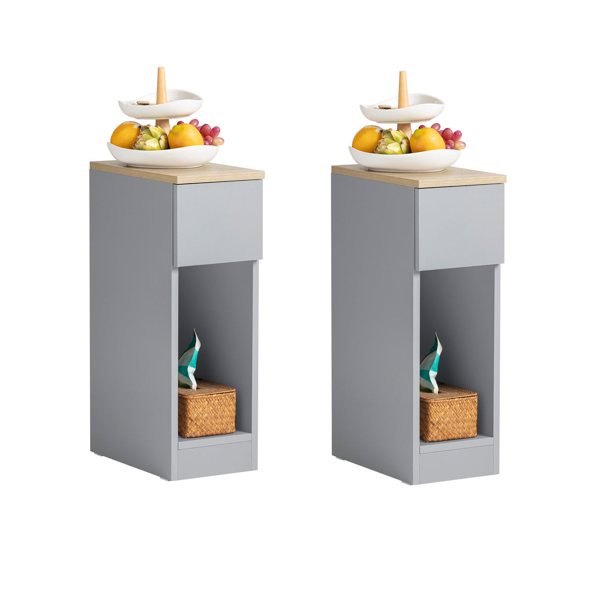 SoBuy FBT111-HGx2, Set of 2 Bedside Table Nightstand Side Table End Table Sofa Table with Drawer, Grey