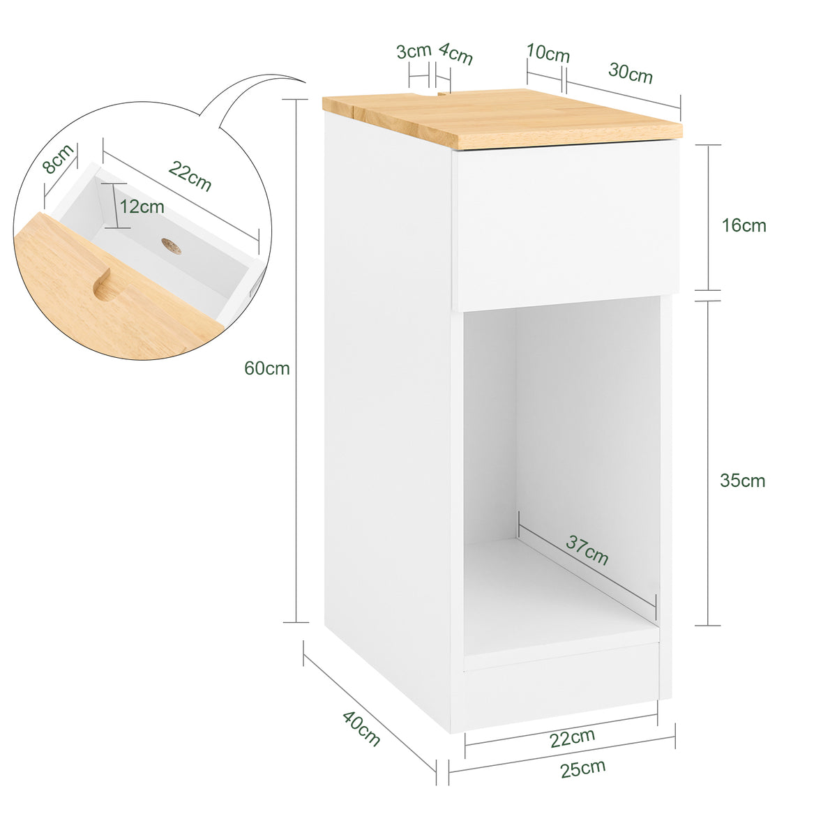 SoBuy FBT111-II-WN, Bedside Table Nightstand Side Table End Table Sofa Table Coffee Table, White
