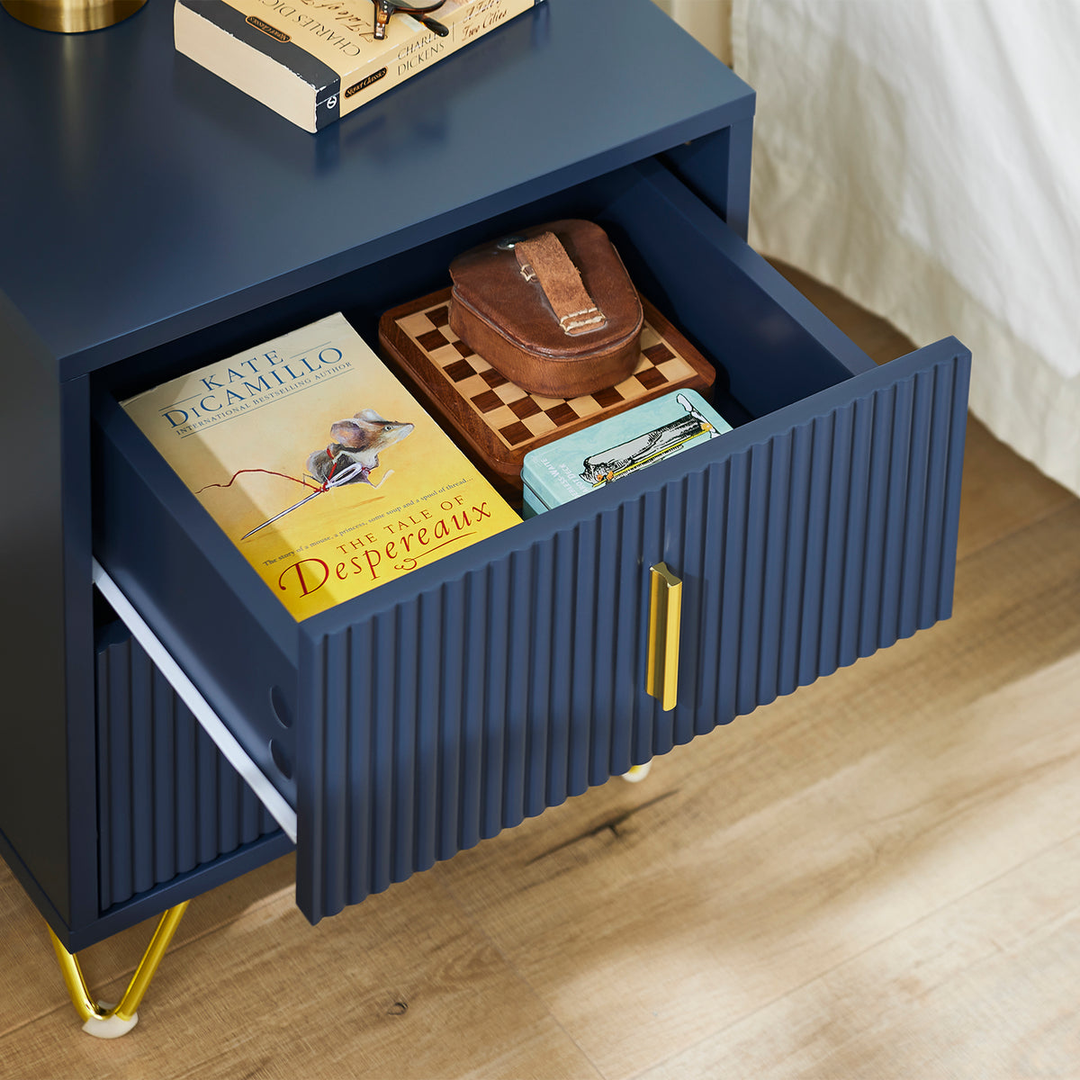 SoBuy FBT115-B, Bedside Table, Bedside Cabinet, Nightstand with 2 Drawers, Side Table for Bedroom Living Room, Blue W40 x D40 x H47cm