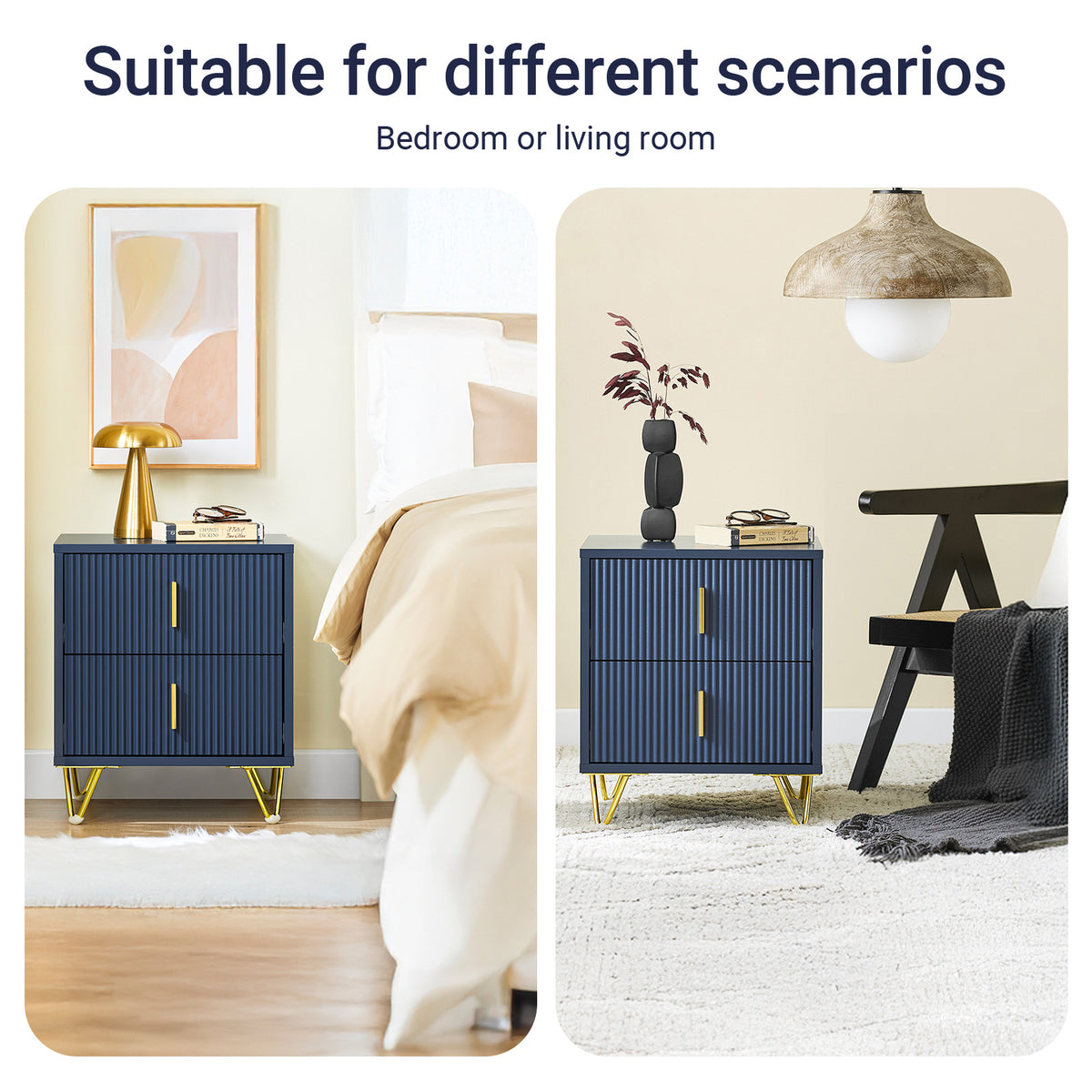 SoBuy FBT115-B, Bedside Table, Bedside Cabinet, Nightstand with 2 Drawers, Side Table for Bedroom Living Room, Blue W40 x D40 x H47cm