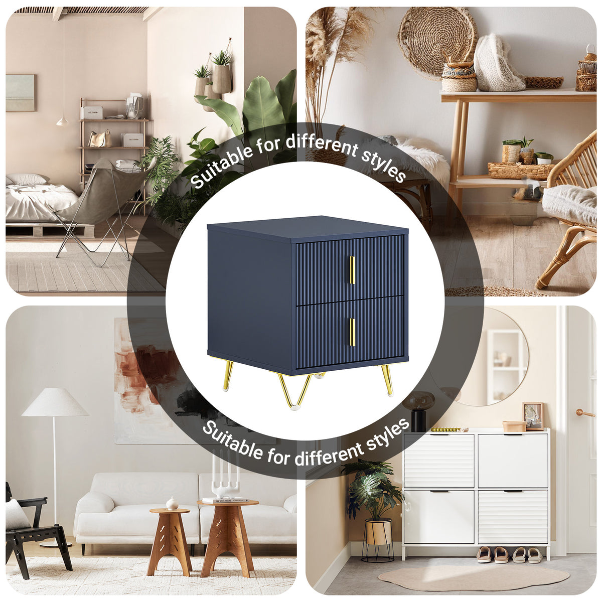 SoBuy FBT115-B, Bedside Table, Bedside Cabinet, Nightstand with 2 Drawers, Side Table for Bedroom Living Room, Blue W40 x D40 x H47cm