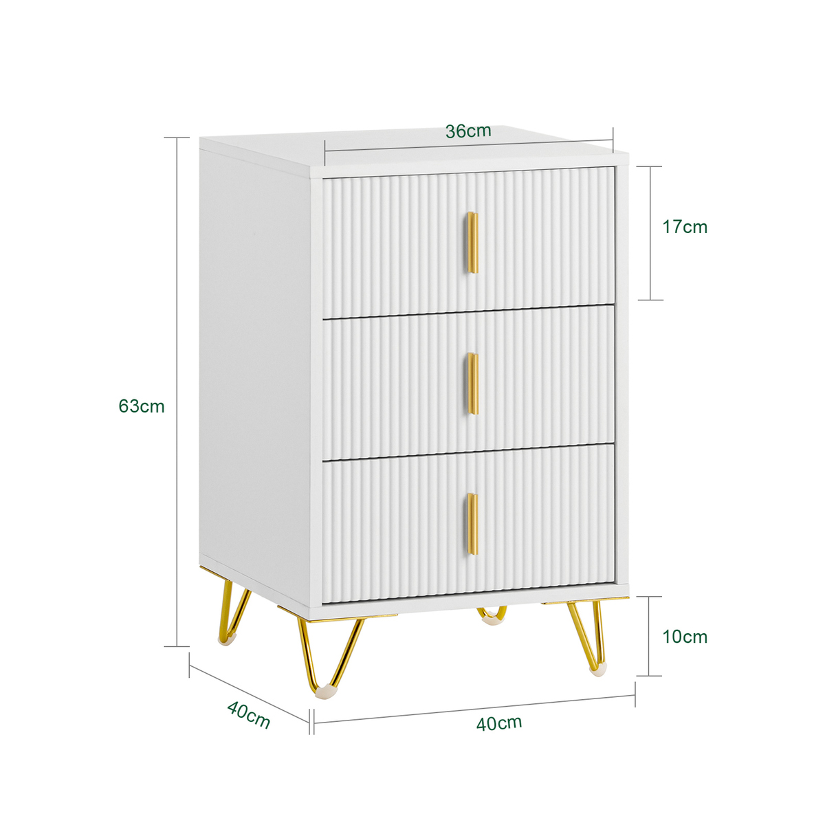 SoBuy FBT115-L-W, Bedside Table Bedside Cabinet Nightstand with 3 Drawers, Side Table for Bedroom Livimg Room White W40 x D40 x H63cm